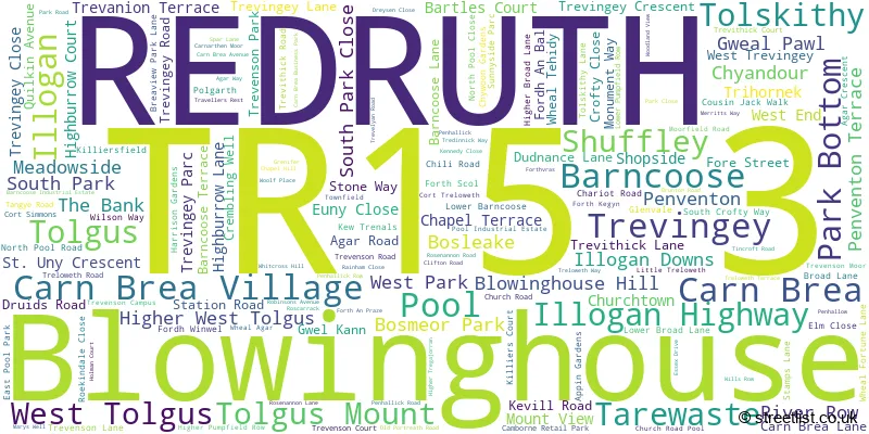 A word cloud for the TR15 3 postcode